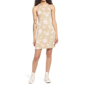 BP. Halter Sleeveless Knit Dress In Beige Anna Floral